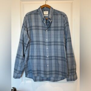 Billy Reid Shirt XL Blue Plaid Men's Button Down Stretch Cotton Long Sleeve